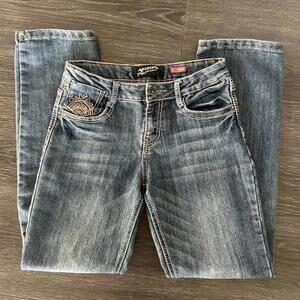 2000s Arizona blue jeans with gold embroidery